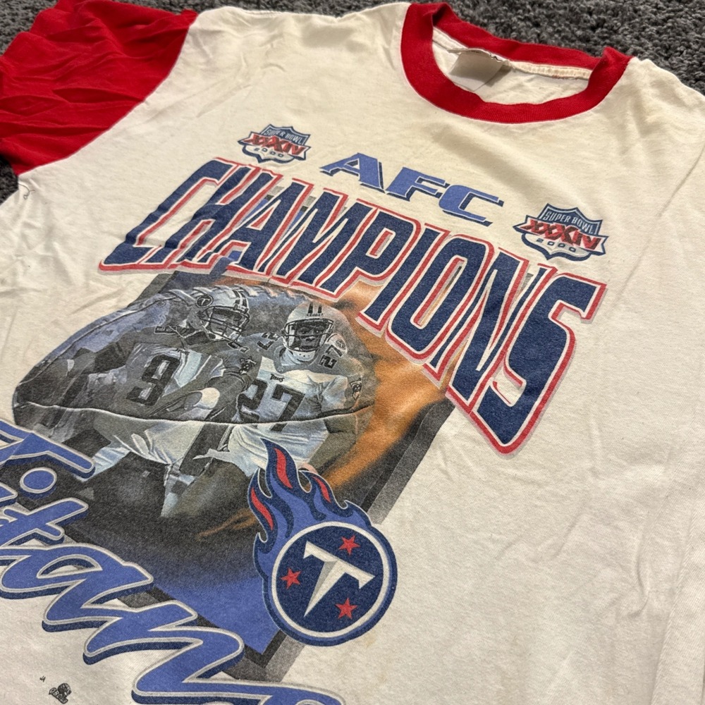 Vintage Sport Attack Tennessee Titans AFC Champions T-Shirt Mens White Fair XL